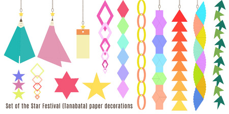 Set of the Star Festival, Tanabata paper decorations. Can be used for cards, invitations, wallpaper, pattern fills, web design, surface textures and more.のイラスト素材