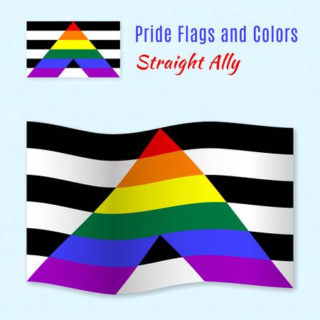 Straight Allies pride flag with correct color scheme, both still and waving. Gay culture symbol.のイラスト素材