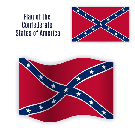 Flag of the Confederate States of America with correct color scheme, both still and waving. Isolated elements on white background.のイラスト素材