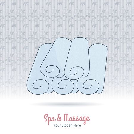 Hand drawn rolled towels. Branding identity design, grange background. Concept for beauty salon, massage, cosmetic and spa. Isolated high quality vector graphic. Easy to use template.のイラスト素材