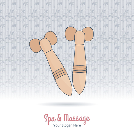Hand drawn roller face and head Thai massage tool. Design elements on grange background. Concept for beauty salon, massage, cosmetic and spa. Isolated high quality vector graphic.のイラスト素材
