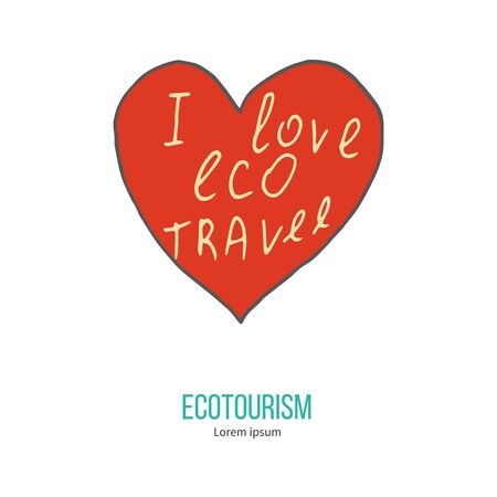 Red heart with phrase I love eco travel.のイラスト素材