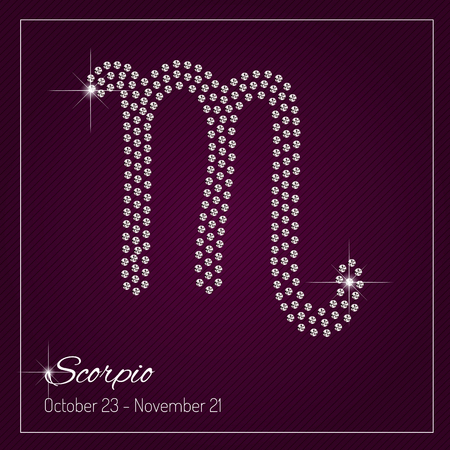 Shimmering diamond luxury Zodiac sign, Scorpio. Template with a glamour design element and a place for your text. Isolated high quality concept. Clean, modern and elegant style design.のイラスト素材