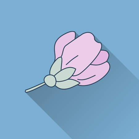 Hand drawn flower. Flat icon with long shadow. Concept for beauty salon, massage, cosmetic and spa. Isolated high quality graphic.のイラスト素材