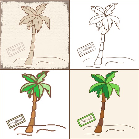 Collection of palm trees in four different styles.のイラスト素材