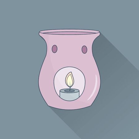 Hand drawn candle essential oil diffuser. Flat icon with long shadow. Concept for beauty salon, massage, cosmetic and spa. Isolated high quality vector graphic. Easy to use business template.のイラスト素材