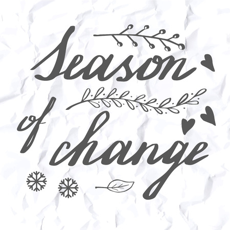 Autumn lettering and calligraphy design. Handwritten phrases. Modern brush font on autumn theme isolated on crumpled paper texture. Unique hand drawn calligraphic design elements. Vector illustration.のイラスト素材