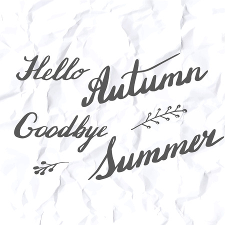 Autumn lettering and calligraphy design. Handwritten phrases. Modern brush font on autumn theme isolated on crumpled paper texture. Unique hand drawn calligraphic design elements. Vector illustration.のイラスト素材