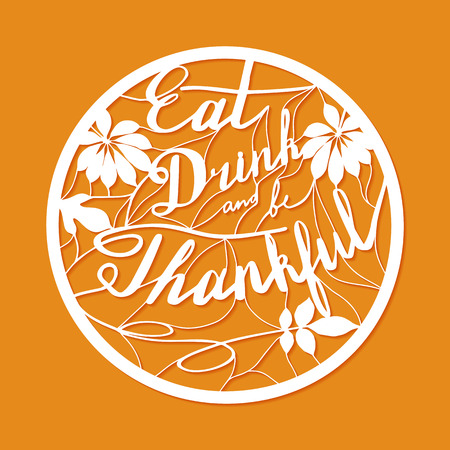Thanksgiving laser cut template. Paper cutting ornamental panel. Die cut card. Lace laser cut metal panel, wood carving, laser cut plastic. Stencil lacy carved openwork pattern. Vector illustration.のイラスト素材