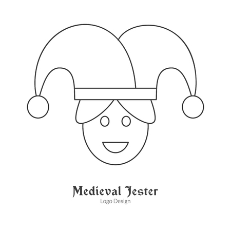 Medieval jester, buffoon, juggler.  in modern thin line style isolated on white background. Outline medieval theme symbol. Simple mono linear pictogram.のイラスト素材