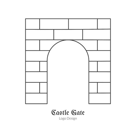Medieval brick gate. in modern thin line style isolated on white background. Outline medieval theme symbol. Simple mono linear pictogram.のイラスト素材
