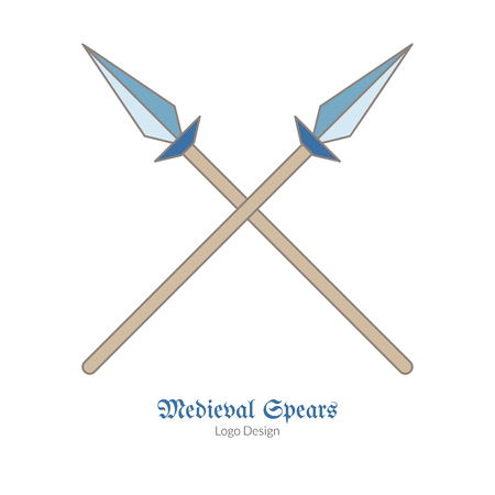 Medieval crossed spears, lances. Single icon in flat and thin line style isolated on white background. Colorful medieval theme symbol. Simple medieval pictogram, icon template. Vector illustrationのイラスト素材