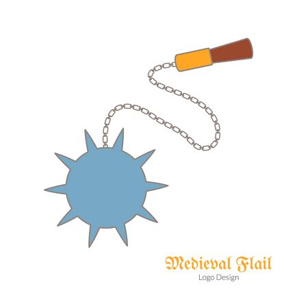 Medieval flail, mace. Morning star. Single logo, flat, thin line style isolated on white background. Colorful medieval theme symbol. Simple medieval pictogram, logotype template. Vector illustration.のイラスト素材