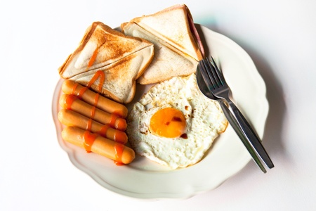 Breakfast ,hotdog bread and eggの写真素材