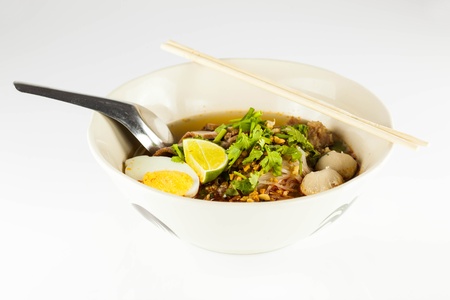 Thai  spicy noodle whith pork and egg