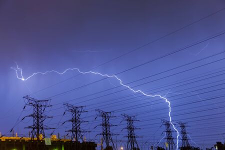 Lightning strike on electricity power lines and sub station in suburban area