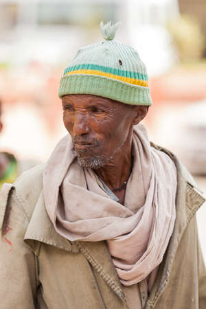 Addis Ababa, Ethiopia, January 27, 2014, Old African man with a green hat