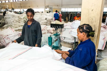 Addis Ababa, Ethiopia - January 30 2014: Inside Interior of a Fabric Weaving Factoryのeditorial素材
