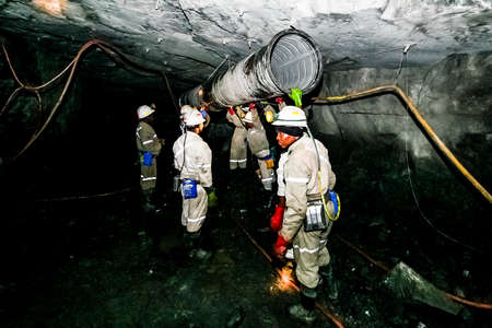 Johannesburg, South Africa - August 11 2008: Underground Platinum Palladium Mining and Machinery
