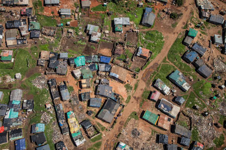 Johannesburg, South Africa, October 19, 2012 ,Overhead view of low income tin shack housing in urban South Africaのeditorial素材