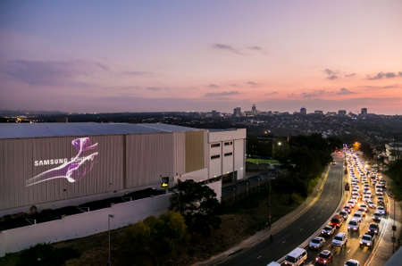 Johannesburg, South Africa - May 19, 2016: Evening Rush Hour traffic on a busy Sandton road in Johannesburg, South Africaのeditorial素材
