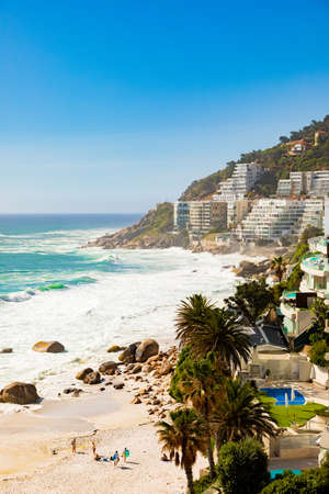 Cape Town, South Africa - October 15, 2019: view of Clifton Beach and  appartments in Cape Town South Africaのeditorial素材