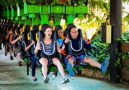 Johannesburg, South Africa, November 16, 2012, Young people riding a roller coaster at a theme park in Johannesburg South Africaのeditorial素材