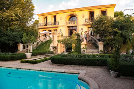 Johannesburg, South Africa - October 22, 2010: Upmarket wealthy suburban mansion house with landscaped gardenのeditorial素材