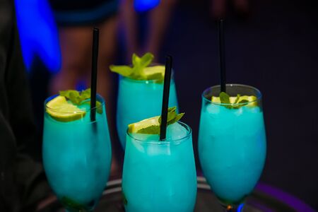 Blue Turquoise Cocktail Welcome Drink at a corporate gala dinner banquet eventの写真素材