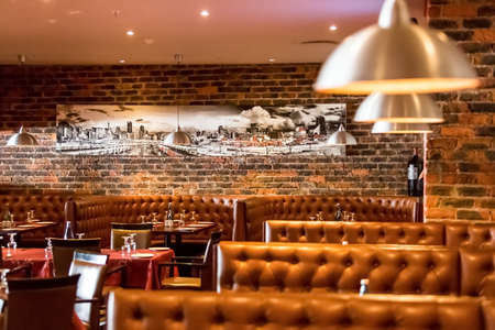 Johannesburg, South Africa - August 07 2013: Interior of Booth Style Restaurant Diner with Brown Interiorのeditorial素材