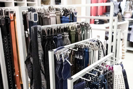 Johannesburg, South Africa - April 27 2011: Leather Belts in an Up-Market Fashion Clothing Retail Storeのeditorial素材