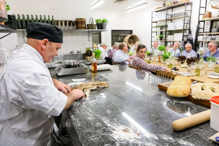 Johannesburg, South Africa - October 3, 2014: Pastry Chef demonstrating a gourmet chocolate dessert...