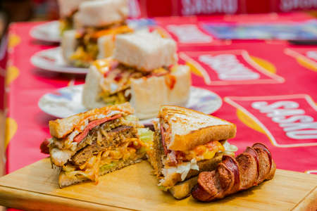 Soweto, South Africa - September 17, 2017: Close up of Traditional African bread based street food called Bunny Chow at outdoor festivalのeditorial素材