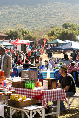 Johannesburg, South Africa - June 7, 2014: Home made produce for sale at vendor stall at outdoor farmer's marketのeditorial素材