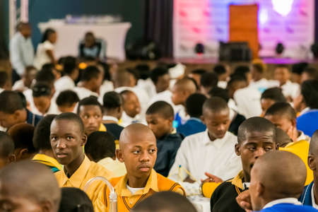Johannesburg, South Africa - January 30, 2016: Young African School kids at morning assemblyのeditorial素材