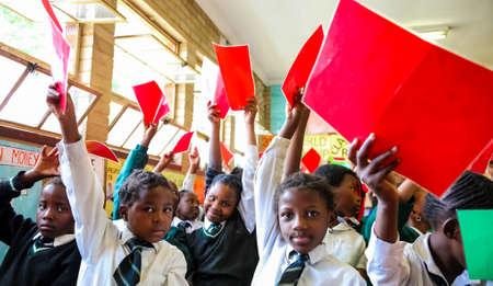 Soweto, South Africa - October 26 2011: African Children in Primary School Classroomのeditorial素材