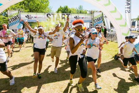 Johannesburg, South Africa, September 25, 2016, Diverse people running in The Color Run Marathon in...