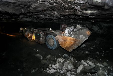 Underground Platinum and Chrome mining tunnels and mining equipment vehiclesの写真素材