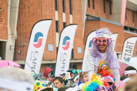 Pretoria, South Africa, May 14, 2016, Diverse people running in The Color Run Marathon in Pretoriaのeditorial素材