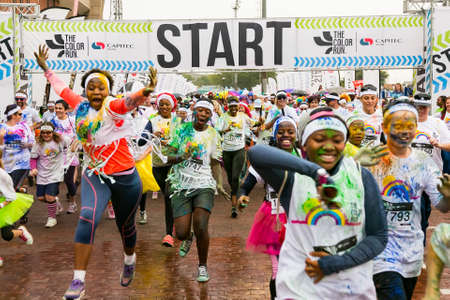 Pretoria, South Africa, May 14, 2016, Diverse people running in The Color Run Marathon in Pretoriaのeditorial素材