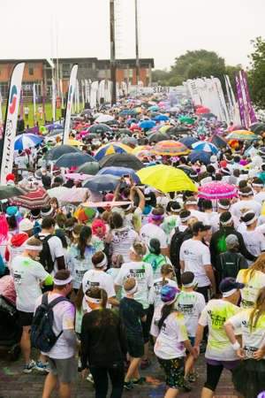 Pretoria, South Africa, May 14, 2016, Diverse people running in The Color Run Marathon in Pretoriaのeditorial素材