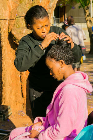 Johannesburg, South Africa - October 09 2018: Behind the Scenes Hair and Make-up on location shooting of television commercial advertのeditorial素材