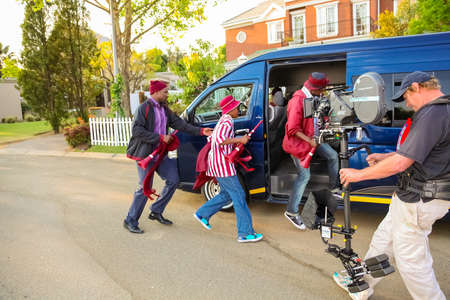 Johannesburg, South Africa, September 08, 2010, Behind the scenes on a Television advert Film Set on location in wealthy suburban neighborhoodのeditorial素材