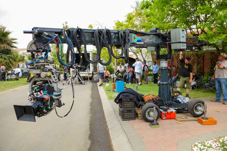 Johannesburg, South Africa, September 08, 2010, Behind the scenes on a Television advert Film Set on location in wealthy suburban neighborhoodのeditorial素材