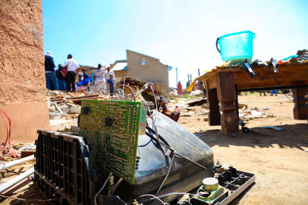 Johannesburg, South Africa - October 04 2011: Tornado Damaged Homes in a small South Africa Townshipのeditorial素材