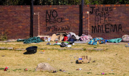 Johannesburg, South Africa, September 11, 2011, Homeless living on the streets of Soweto in makeshift cardboard box homeのeditorial素材