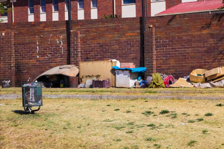 Johannesburg, South Africa, September 11, 2011, Homeless living on the streets of Soweto in makeshift cardboard box homeのeditorial素材