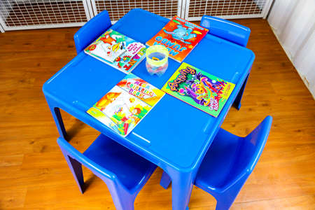 Johannesburg, South Africa - November 07, 2011: Inside interior of Small Portable Preschool Classroom made from a shipping containerのeditorial素材