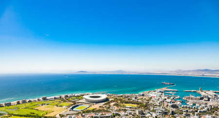 Cape Town, South Africa - October 15, 2019: Elevated view of Green Point coastal suburb and Sports Stadium in Cape Townのeditorial素材