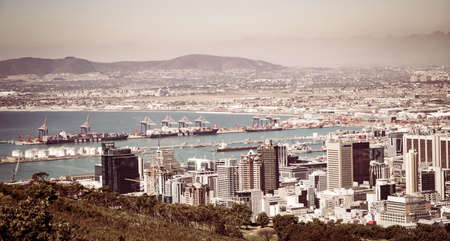 Cape Town, South Africa - October 15, 2019: Elevated view of Cape Town Harbor Port and Central Business Districtのeditorial素材